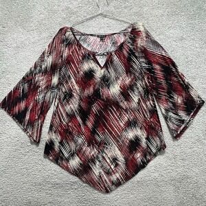 Sami & Jo Top Shirt Women's Medium Multicolor Geometric Scoop Neck Knit Keyhole